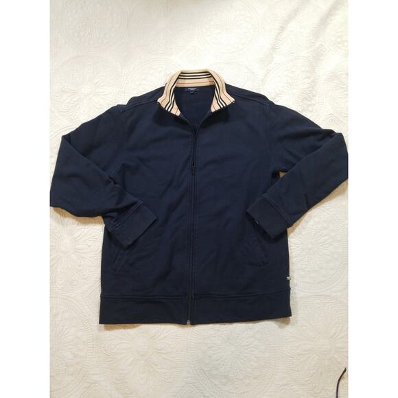 Burberry London Mens Full Zip Jacket Navy Nova Check Collar Size M